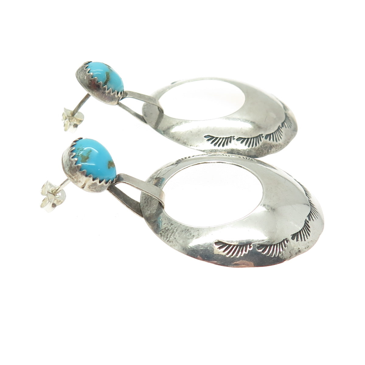 Old Pawn 925 Sterling Silver Vintage Southwestern Turquoise Tribal Earrings