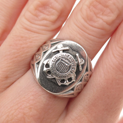 925 Sterling Silver Antique WWII US Maritime Service Signet Ring Size 8.5