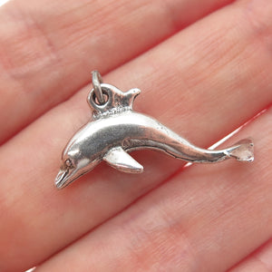 925 Sterling Silver Vintage Dolphin 3D Charm Pendant