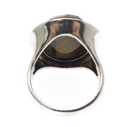 925 Sterling Silver Vintage Real Tiger Eye Gemstone Wide Ring Size 11