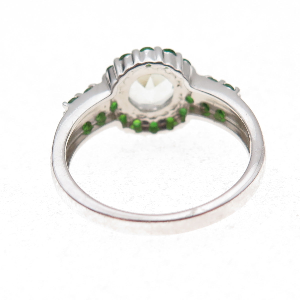 925 Sterling Silver Real Aquamarine & Chrome Diopside Ring Size 8