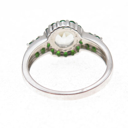925 Sterling Silver Real Aquamarine & Chrome Diopside Ring Size 8