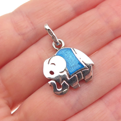 925 Sterling Silver Vintage Italy Enamel Elephant Charm Pendant
