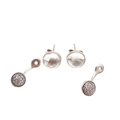 Pandora Sterling Crystal & C Z Dazzling Poetic Droplets Interchangeable Earrings