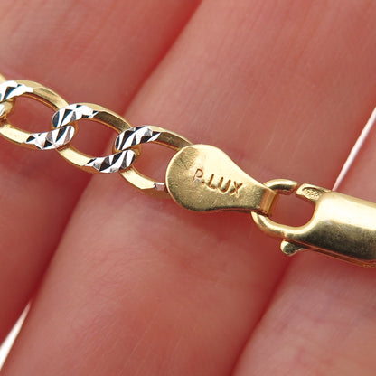 P. LUX 925 Sterling Silver 2-Tone Italy Diamond-Cut Figaro Chain Necklace 20"