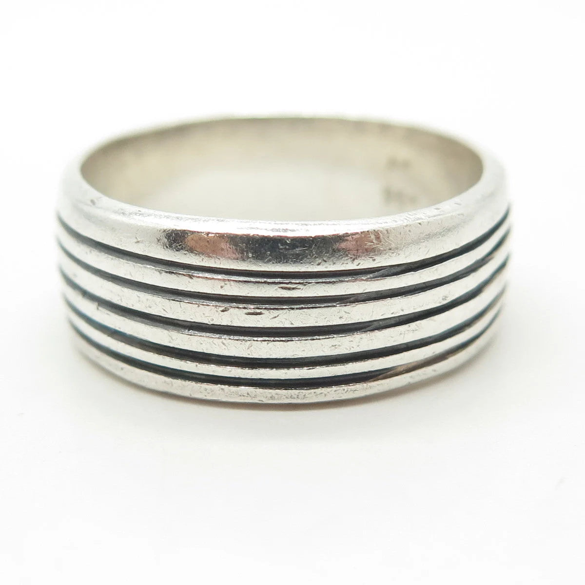 925 Sterling Silver Vintage Striped Band Ring Size 11.25