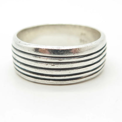 925 Sterling Silver Vintage Striped Band Ring Size 11.25