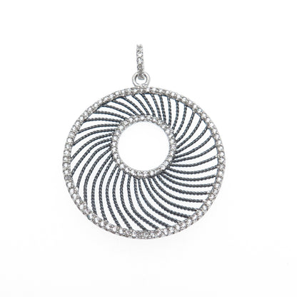 GSJ GOLD STONE 925 Sterling Silver Black Rhodium Real White Topaz Disc Pendant