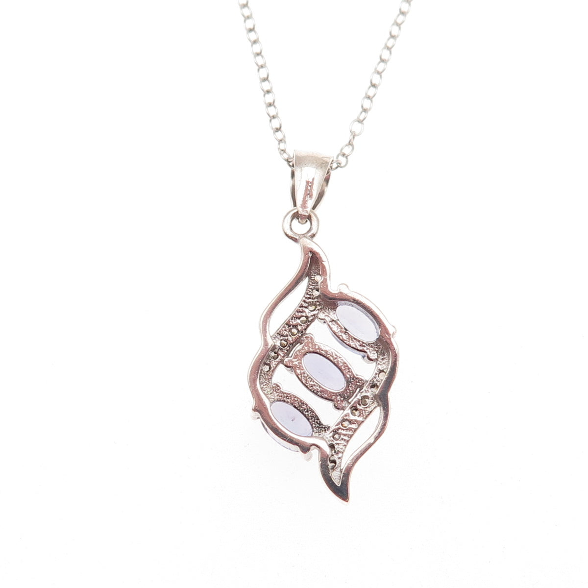 925 Sterling Silver Real Oval-Cut Tanzanite & C Z Cable Chain Necklace 18"