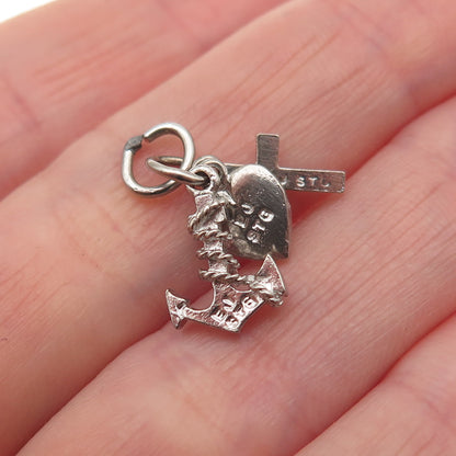 925 Sterling Silver Vintage Heart Cross Anchor Mini Charm Pendant