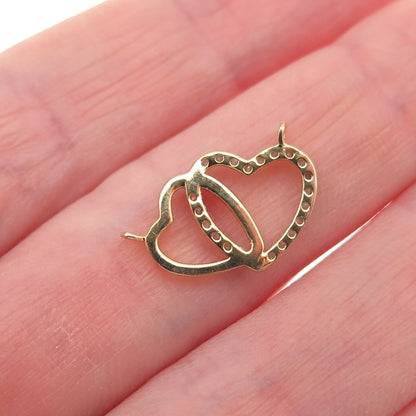 Han 925 Sterling Gold Plated Real Diamond Couple Heart Mini Centerpiece Pendant