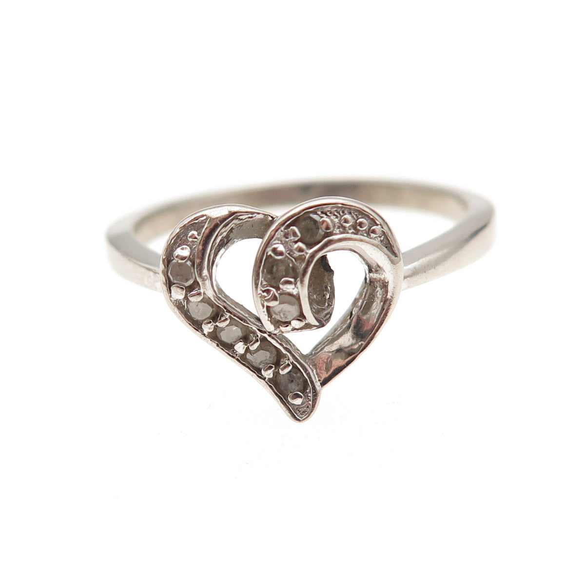 Charles Winston 925 Sterling Silver Real Round-Cut Diamond Heart Ring Size 7