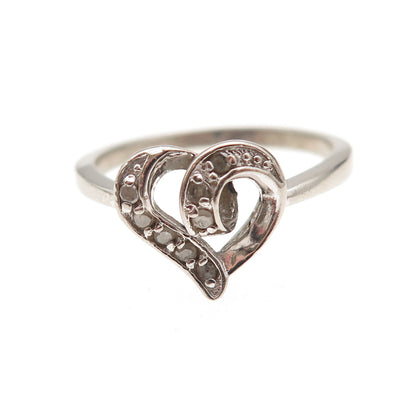 Charles Winston 925 Sterling Silver Real Round-Cut Diamond Heart Ring Size 7