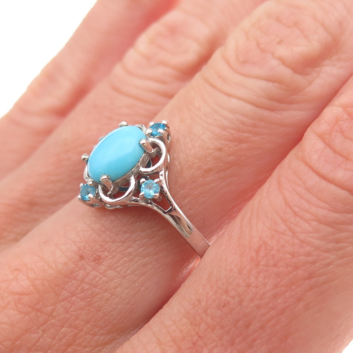 Chuck Clemency 925 Sterling Silver Real Turquoise & Apatite Ring Size 8