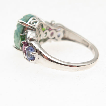 Chuck Clemency Sterling Silver Real Turquoise & Multi-Color Gem Ring Size 8.5