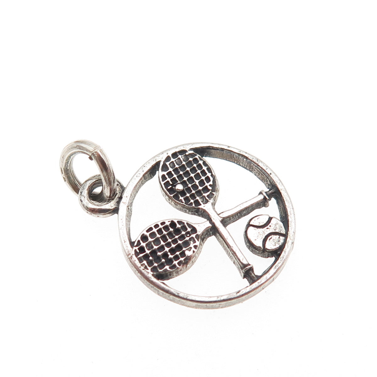 925 Sterling Silver Vintage Tennis Rackets & Ball Oxidized Mini Charm Pendant