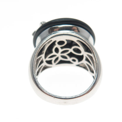 CLYDE DUNEIER CID 925 Sterling Silver Real Onyx Ruby Topaz Flower Ring Size 5.25