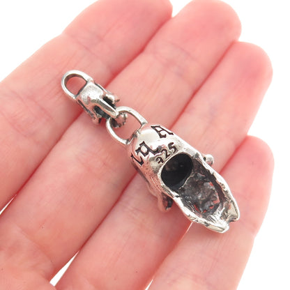 Fly Art Sterling Silver Vintage Real Red Garnet Skull Oxidized 3D Charm Pendant