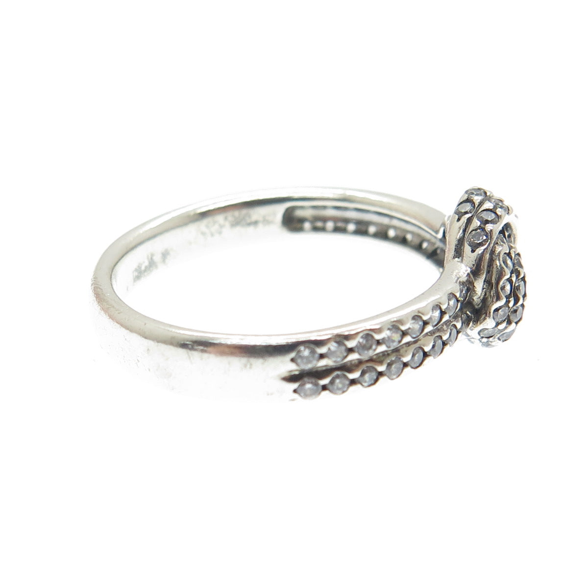 PANDORA 925 Sterling Silver Round-Cut C Z Twisted Knot Ring Size 6