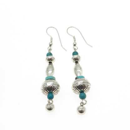 Old Pawn 925 Sterling Silver Southwestern Bisbee Turquoise Navajo Pearl Earrings