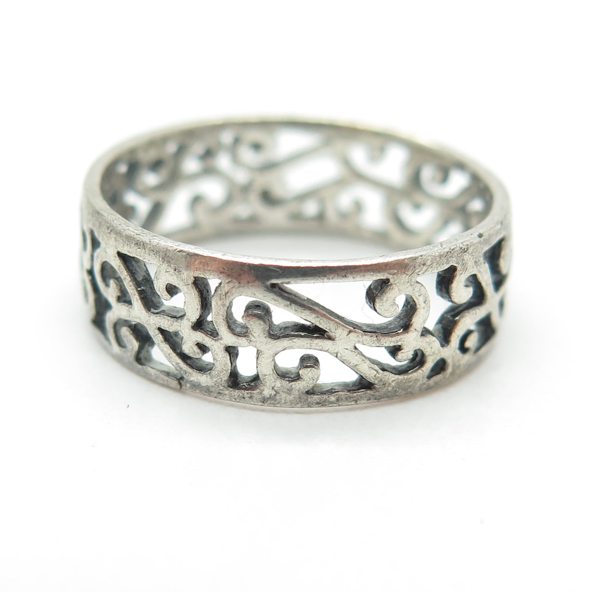 925 Sterling Silver Vintage Swirl Oxidized Band Ring Size 7.25