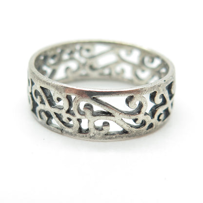 925 Sterling Silver Vintage Swirl Oxidized Band Ring Size 7.25