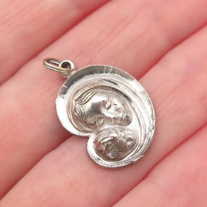 925 Sterling Silver Antique Art Deco St. Mary Jesus Religious Mini Charm Pendant
