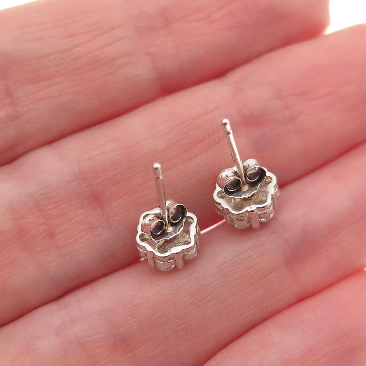 925 Sterling Silver Round-Cut C Z Floral Stud Earrings