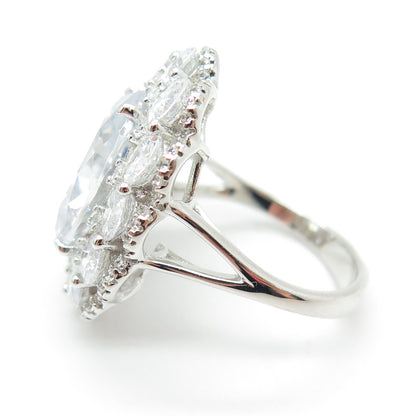 925 Sterling Silver Oval & Round-Cut C Z Ring Size 8