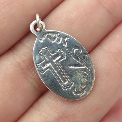 925 Sterling Silver Vintage Saint Mary & Baby Jesus Religious Medal Pendant