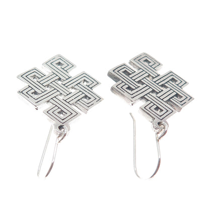 925 Sterling Silver Vintage Celtic Knot Oxidized Dangle Earrings