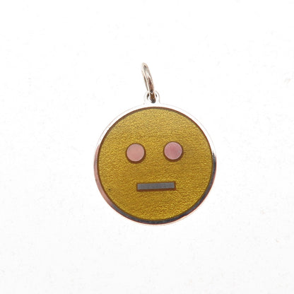 925 Sterling Silver Yellow Enamel Neutral Face Emoji Charm Pendant