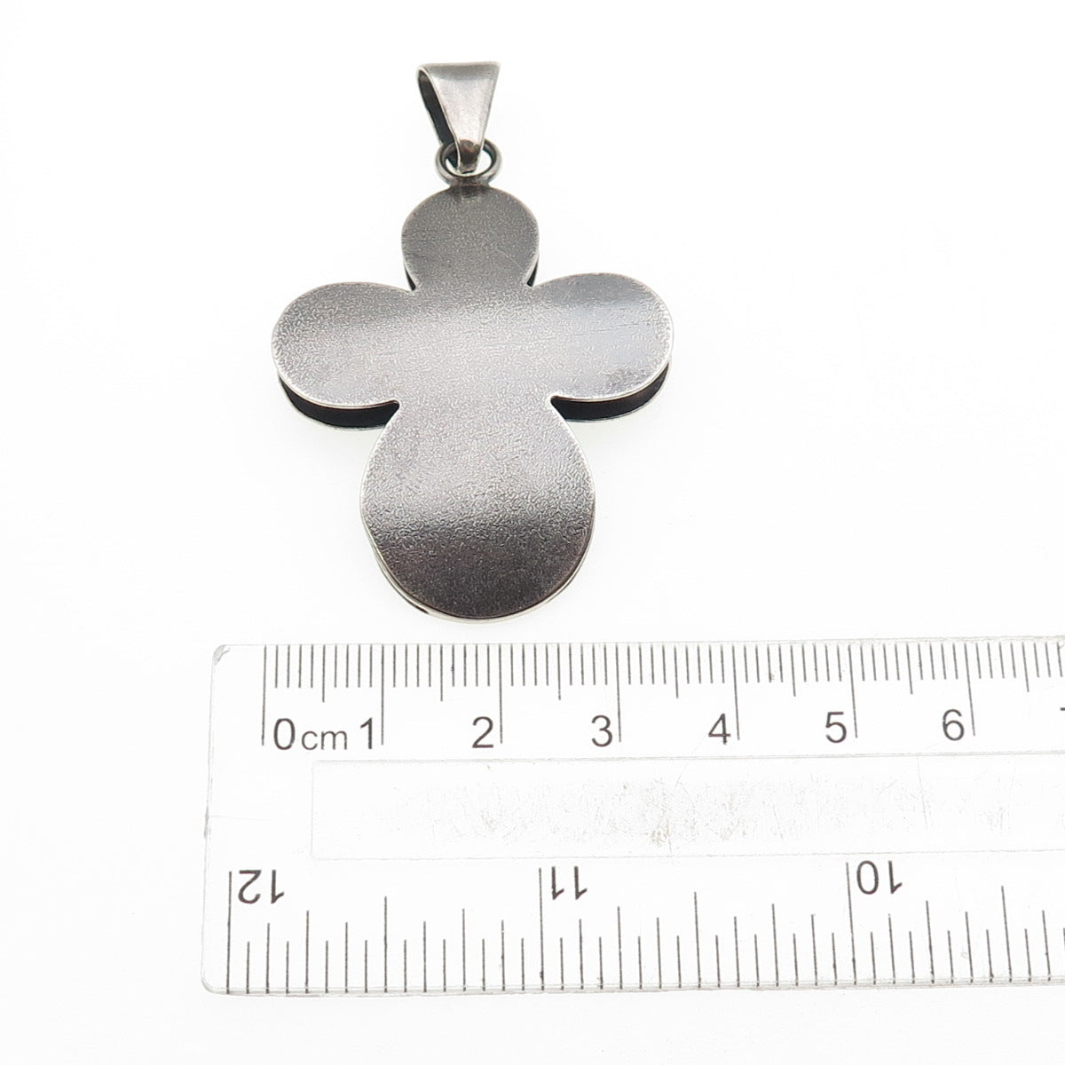925 Sterling Silver Vintage Italy Modernist Floral Cross Oxidized Pendant