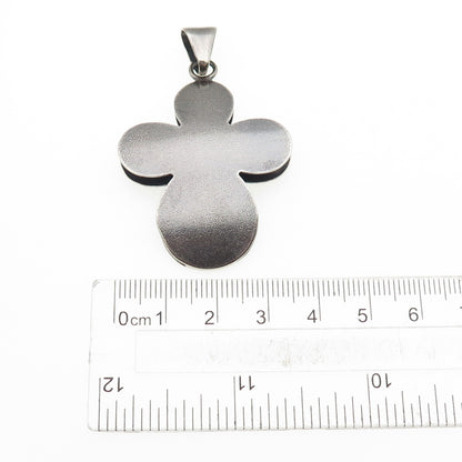 925 Sterling Silver Vintage Italy Modernist Floral Cross Oxidized Pendant