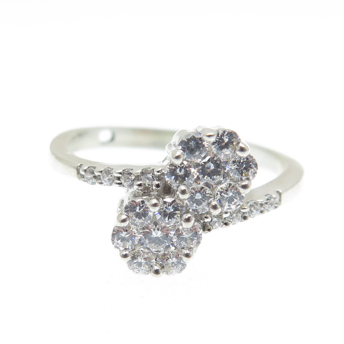 925 Sterling Silver Round-Cut Shaped C Z Bypass Ring Size 7.75