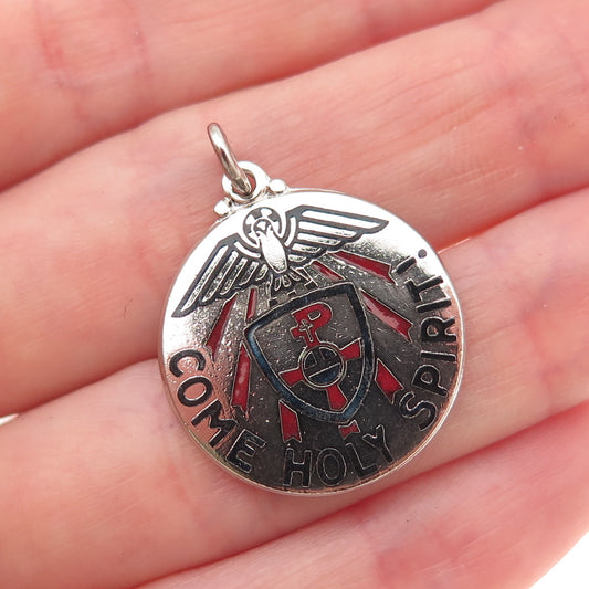 Creed 925 Sterling Silver Vintage Enamel Come Holy Spirit Charm Pendant