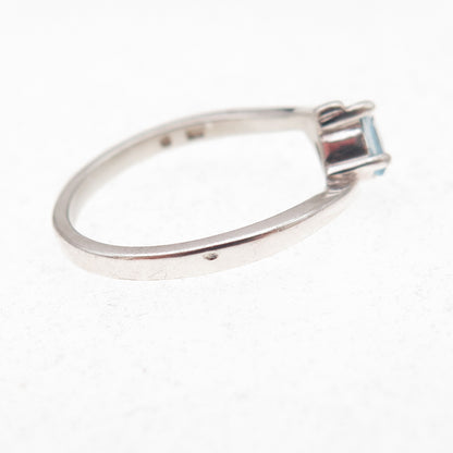 Nevada 925 Sterling Silver Vintage Real Blue Topaz Bypass Ring Size 6.5