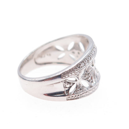 RJ GRAZIANO 925 Sterling Silver Real Round-Cut Diamond Flower Ring Size 10