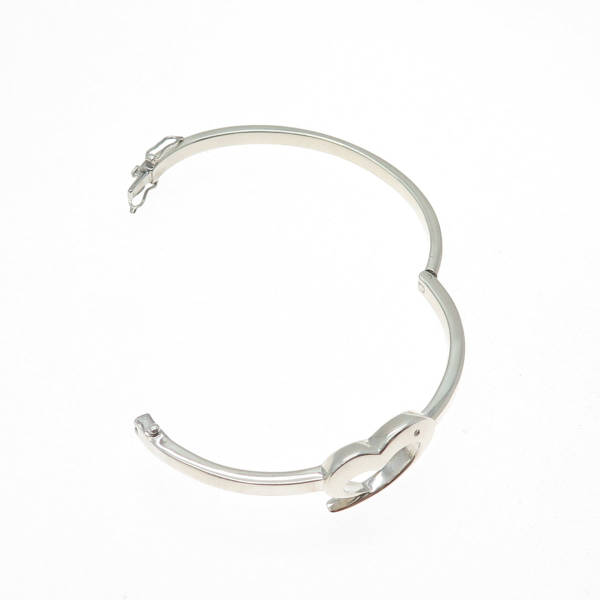 925 Sterling Vintage ALD London Real Diamond Accent Heart Bangle Bracelet 6.5"