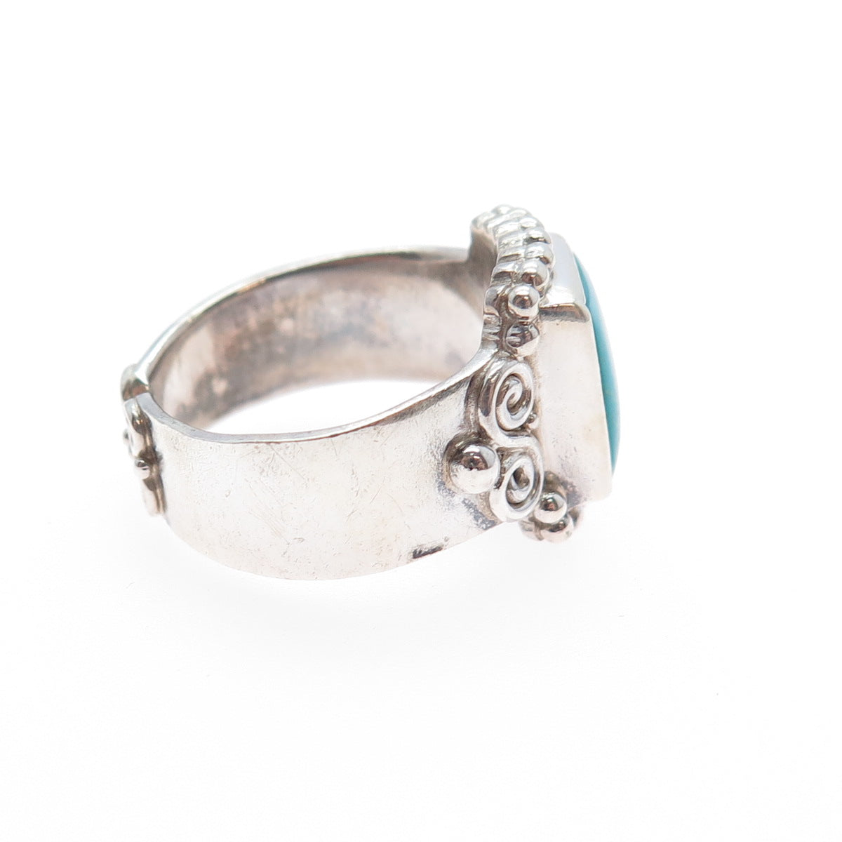 SAJEN 925 Sterling Silver Vintage Real Turquoise Spiral Adjustable Ring Size 6