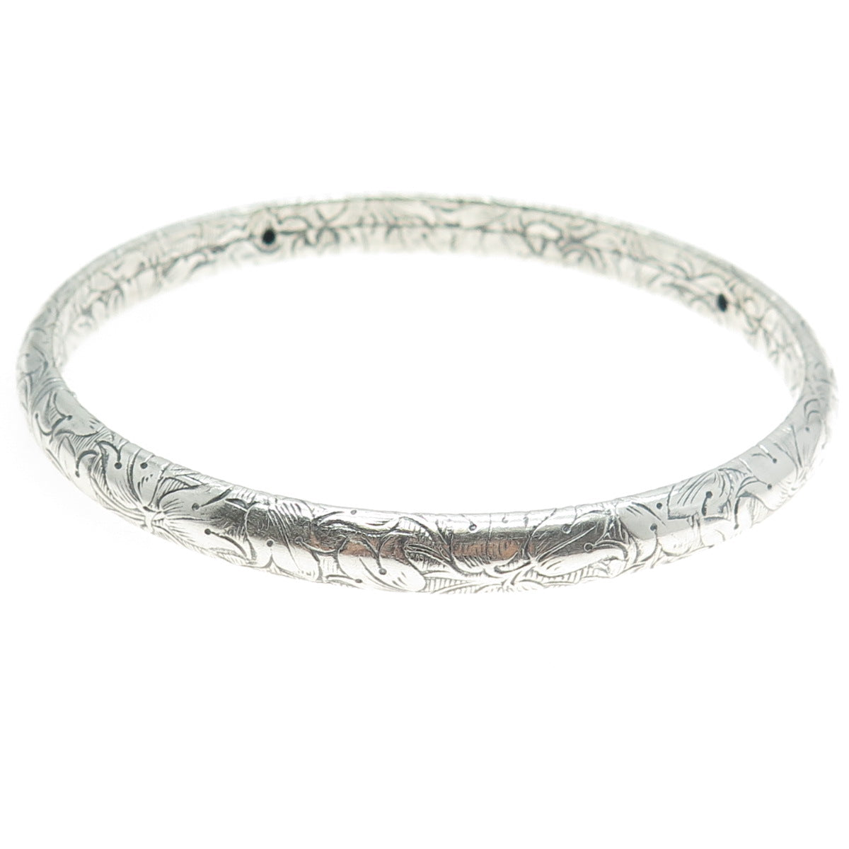 DANECRAFT Sterling Silver Antique Engraved Flower Hollow Bangle Bracelet 8.25"