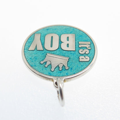 925 Sterling Silver Turquoise Color Enamel "It's A Boy" Minimalist Charm Pendant