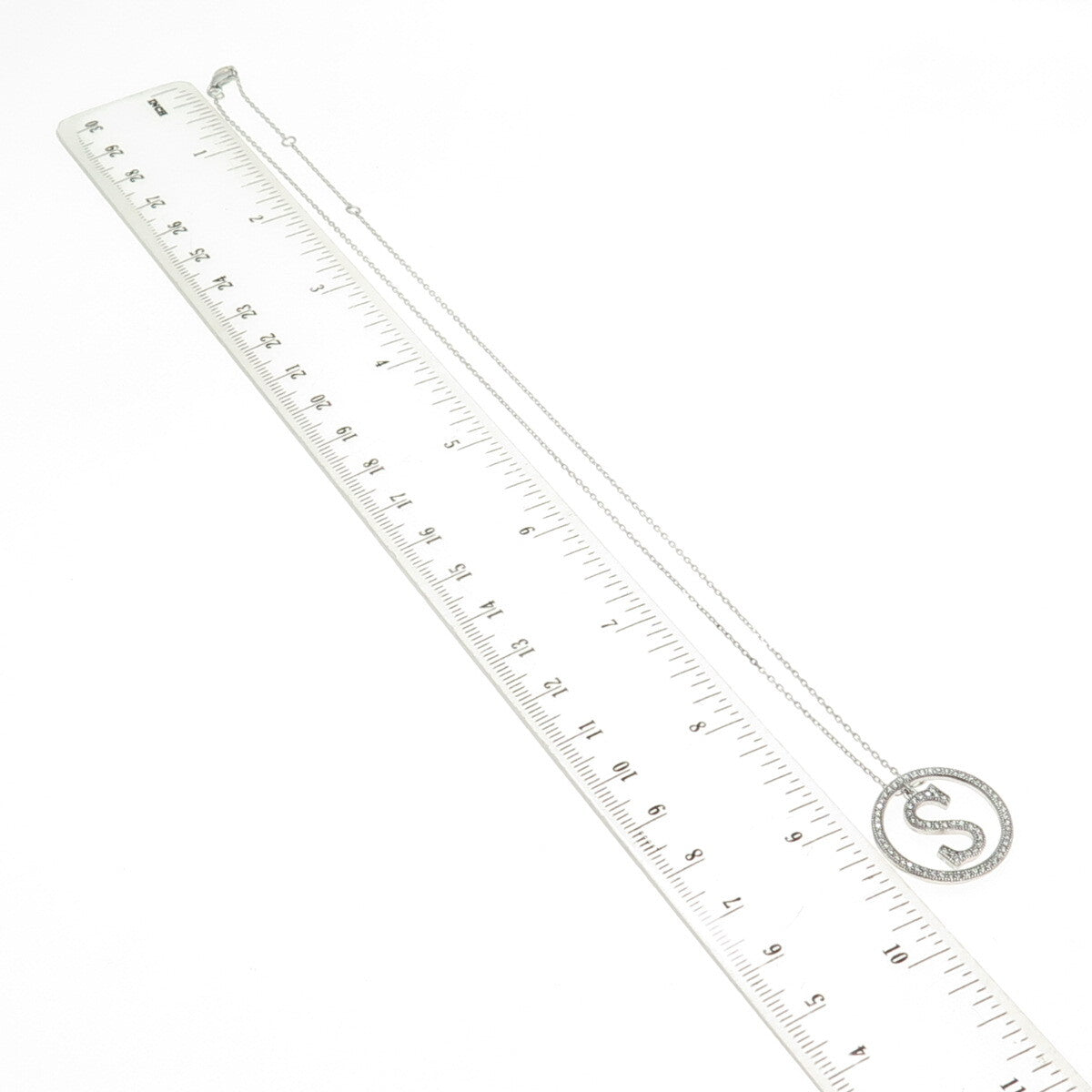 925 Sterling Silver Round-Cut C Z Letter "S" Initial Cable Chain Necklace 16-18"