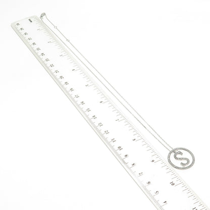 925 Sterling Silver Round-Cut C Z Letter "S" Initial Cable Chain Necklace 16-18"
