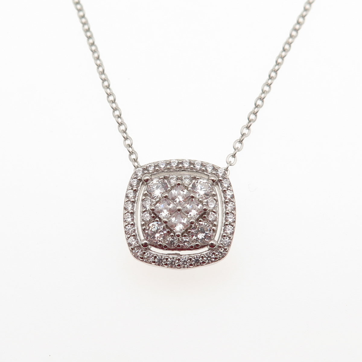 DEE BERKLE 925 Sterling Silver Round & Princess-Cut C Z Chain Necklace 16-18"