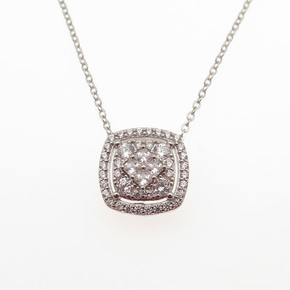 DEE BERKLE 925 Sterling Silver Round & Princess-Cut C Z Chain Necklace 16-18"