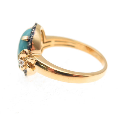925 Sterling Silver Gold Plated Real Turquoise Iolite Topaz Floral Ring Size 8.5