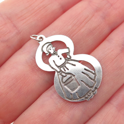 925 Sterling Silver Vintage Dutch Woman Lucky Number 8 Mini Charm Pendant