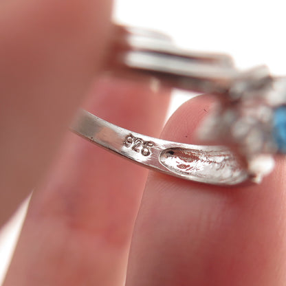 925 Sterling Silver Vintage Real Blue Topaz & C Z Bypass Ring Size 6.25