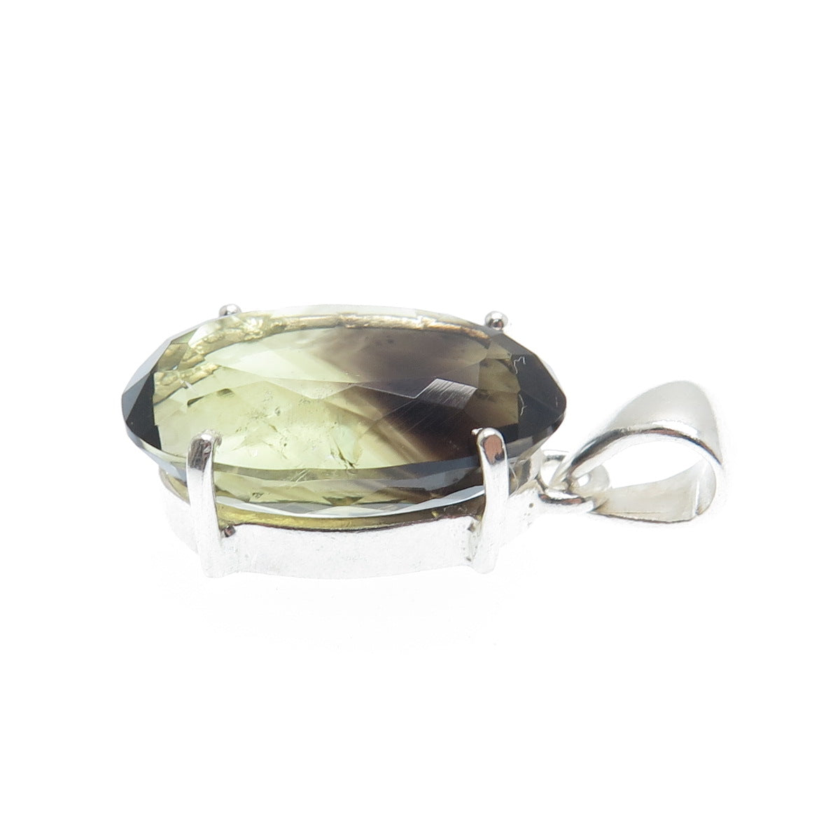 925 Sterling Silver Vintage Real Oval-Cut Phantom Quartz Pendant